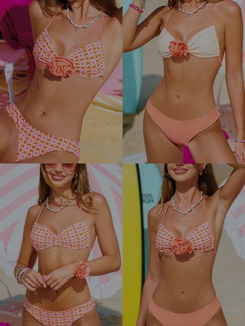 Cupshe Peach Picnic Checkered Bikini Set Medium Orange Beach Coastal Chic NWT
